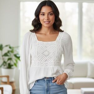 Altar'd State Bohemian White long Sleeve Crochet Blouse Size Large